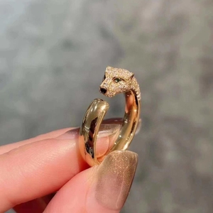 cartier卡地亚豹头戒指18k玫瑰金镶钻满钻经典款男女情侣款手镯