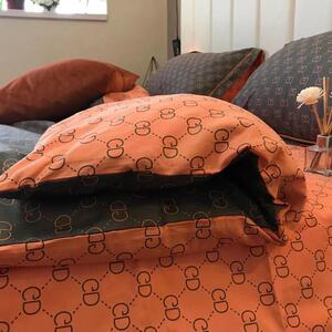 爱马仕轻奢北欧潮牌全棉斜纹四件套春橘色2.0m被套床单三4件套简