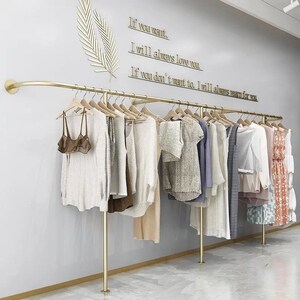 服装店挂墙凉衣服展示架壁挂侧挂金色铁艺货架挂衣杆落地式陈列架