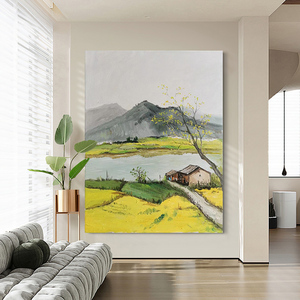 纯手油画原木风景乡村田园肌理画客厅玄关简约装饰挂画室内墙壁画