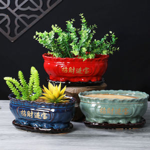 2022年创意高档家用客厅阳台花瓶陶瓷种花盆发财树榕树文竹专用盆