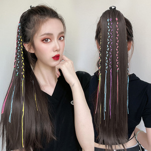 马尾假发女夏绑带式长直发嘻哈五彩辫子自然网红高马尾脏辫假马尾