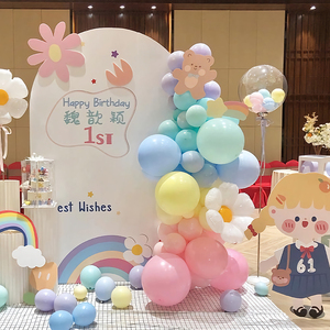 宝宝卡通风ins生日布置背景墙kt板女孩儿童周岁气球派对装饰用品