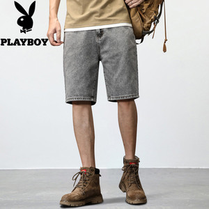 花花公子男士牛仔短裤夏季直筒宽松五分裤薄款休闲搭配马丁靴裤子