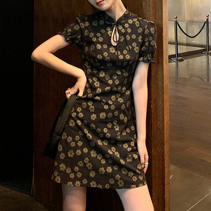 乐町正品改良旗袍连衣裙子2022年新款夏季女装国风设计感小众气质