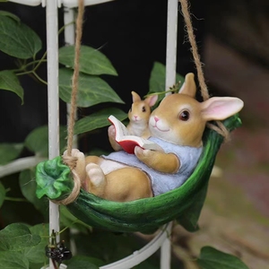 庭院户外树上挂件秋千兔子花园装饰品创意阳台动物树脂工艺品摆件