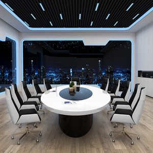 白色烤漆椭圆形会议桌简约弧形开会桌办公室长桌大型会客洽谈桌椅