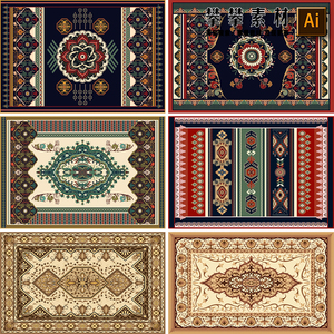 复古中式敦煌民族风花纹丝巾服装地毯印花壁画图案AI矢量设计素材