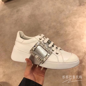 代购roger vivier/rv22款春夏水钻方扣小白鞋厚底系带休闲鞋女鞋