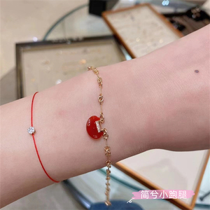 qeelin/麒麟yuyi 系列18k玫瑰金如意手链镶钻钻石红玛瑙女士手环