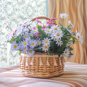 小雏菊仿真花野餐装饰花束 手提花篮拍照道具户外阳台ins假花盆景