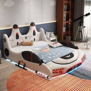 儿童房创意卡通男孩汽车床实木带护栏战机飞机床男童单人火箭飞船