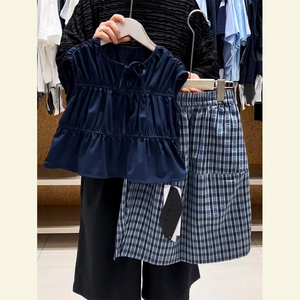 小个子搭配一整套今年流行洋气减龄高级感宝蓝色衬衫套装裙女夏季