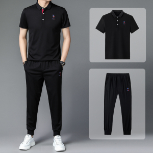 正品奇 阿玛尼亚夏季高端休闲运动套装男士短袖薄款polo衫两件套