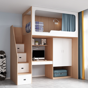 大学生寝室上床下桌学校宿舍单人实木双层高低多功能组合床定制