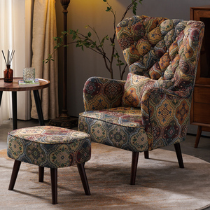 美式单人沙发休闲复古田园风卧室客厅宫廷纹花布阳台懒人沙发组合