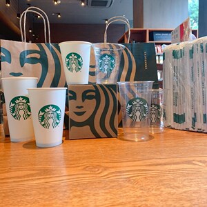 星巴克纸杯一次性水杯女神logo店用饮品杯环保卫生渣渣吸管纸盒袋