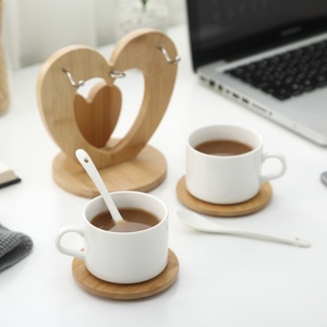 欧式简约下午茶杯水具陶瓷多人咖啡杯碟套装高档创意心形竹杯架子