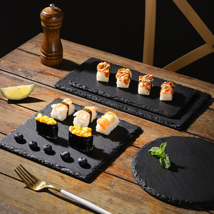 黑色石板岩石板岩餐盘创意日式寿司石盘餐具托盘西餐牛排石头盘子