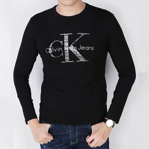 ck男装长袖t恤圆领大字母logo印花时尚修身青年纯棉春秋季打底衫