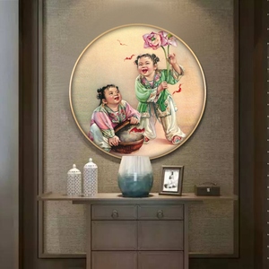 网红和合现代挂画夫妻恩爱壁画家庭温馨卧室床头装饰画画像墙画圆
