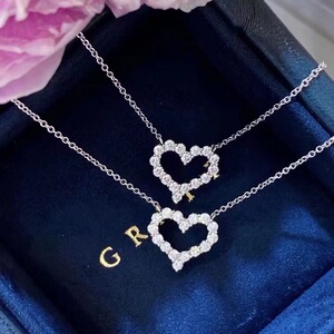 tiffany蒂芙尼项链18k玫瑰金满钻大小号爱心锁骨链经典款毛衣链女