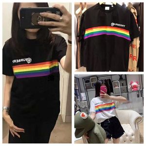 代购burberry巴宝莉彩虹条纹字母徽标短袖t恤男女同款