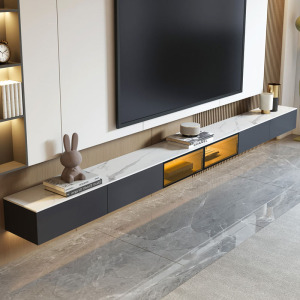轻奢岩板悬空电视柜简约现代壁挂式收纳储物墙柜实木悬挂电视机柜