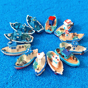 地中海蓝色小船渔船货船工艺船微景观造景小摆件沙滩鱼缸装饰品