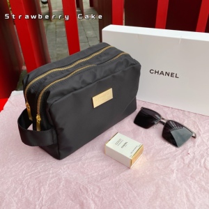 包邮现货香奈儿双层超大化妆包便携洗漱包带提手