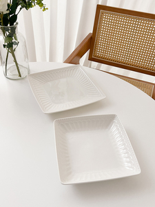 法式高级感方盘陶瓷家用白色正方形菜盘深盘子8寸西餐盘9寸四方盘