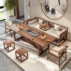 新中式全实木屏风茶桌椅功夫茶几禅意家用接待罗汉床沙发茶桌组合