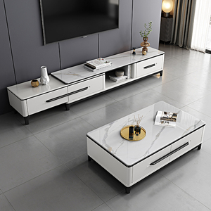 cbd亮光岩板茶几电视柜组合现代简约小户型客厅轻奢伸缩电视机柜