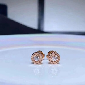 bvlgari/宝格丽圆盘单钻耳钉纯18k玫瑰金小蛮腰大号弹簧项链