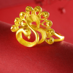 宏方捷足金9999黄金孔雀戒指凤尾指环活口可调节女士戒子24k计价