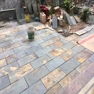 户外院子仿古花砖花园阳台防滑青石天然锈石板室外庭院地砖文化石