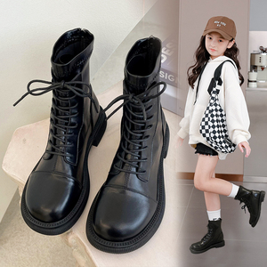 女童马丁靴春秋单里2023新款女大童短靴洋气简约皮靴软底儿童靴子