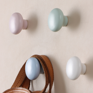 莫兰迪圆形挂钩门后玄关柜子衣服包包瓷砖粘钩卫生间免钉免打孔