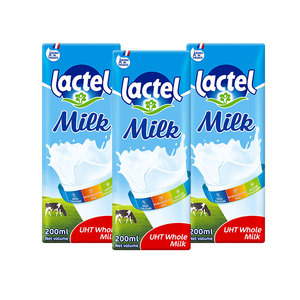 兰特 全脂牛奶200ml*3瓶盒装lactel进口营养儿童学生早餐奶小瓶装