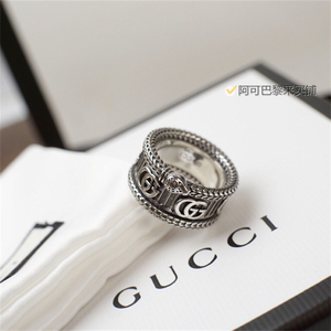 代购gucci/古驰新款戒指双g复古做旧式灵蛇缠绕纯银对戒指环男女