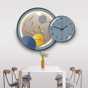 天丽鸟挂钟餐厅轻奢装饰画圆形鲤鱼创意组合时钟壁画客厅挂画钟表