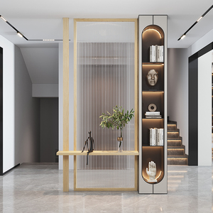 轻奢艺术长虹玻璃木质隔断现代简约客厅实木入户玄关木框屏风定制