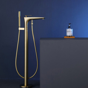高仪官方旗舰店落地式浴缸龙头立式金色淋浴花洒缸边全铜混水阀冷