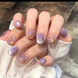 紫色猫眼星月美甲贴片成品短款显白ins风手工假指甲定制穿戴甲