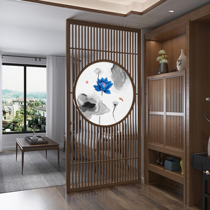 屏风隔断客厅玄关门厅艺术现代装饰中式隔断墙胡桃木实木禅意座屏
