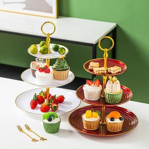 果盘家用客厅茶几三格叠加水果盘西式糕点盘新年摆盘 欧式糖果盘