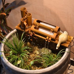 水缸造景摆件流水自循环鱼缸上的水循环系统流水器竹排抽水竹筒