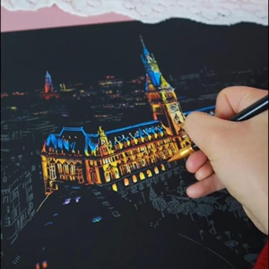 创意刮刮画diy城市夜景炫彩幼儿园小学生彩色蜡画手工制作刮画纸