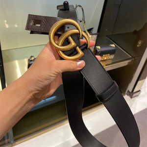 代购gucci古驰皮带经典复古压花双g休闲牛皮商务男女真皮古奇腰带