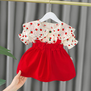 宝宝夏季套装洋气儿童衣服婴儿韩范童装时髦红色背带裙女童夏装